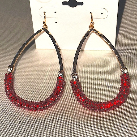 Cato Jewelry - New Cato Sparkling Red Rhinestone Gold Toned Teardrop Earrings